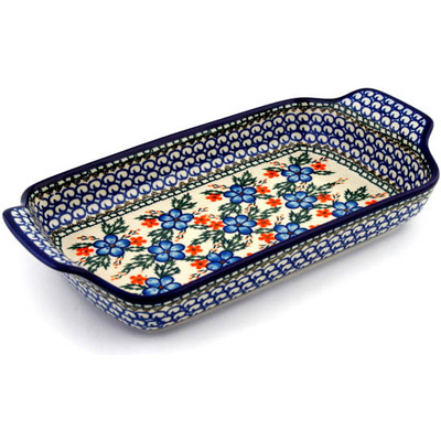 Polish Pottery Rectangular Baker with Handles 13&quot; Cobblestone Garden