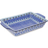 Polish Pottery Rectangular Baker with Handles 13" Crocheted Granny Squares