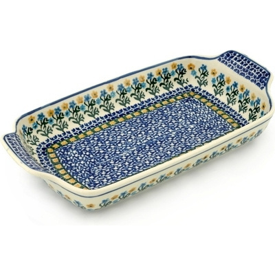 Polish Pottery Rectangular Baker with Handles 13&quot; Field Of Wildflowers