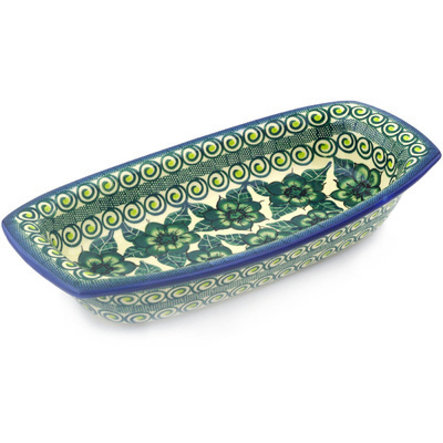 Polish Pottery Rectangular Baker with Handles 13" Gratuitous Greens UNIKAT