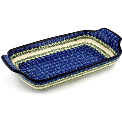 Polish Pottery Rectangular Baker with Handles 13&quot; Heart Pairs