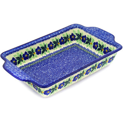 Polish Pottery Rectangular Baker with Handles 13&quot; Infinity Flower