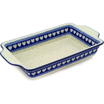 Polish Pottery Rectangular Baker with Handles 13&quot; Light Hearted