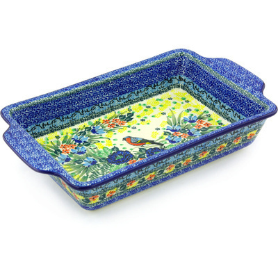 Polish Pottery Rectangular Baker with Handles 13&quot; Morning Song UNIKAT