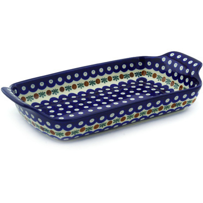 Polish Pottery Rectangular Baker with Handles 13" Mosquito