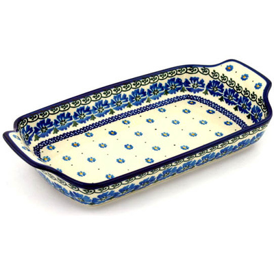 Polish Pottery Rectangular Baker with Handles 13" Poppy Circle