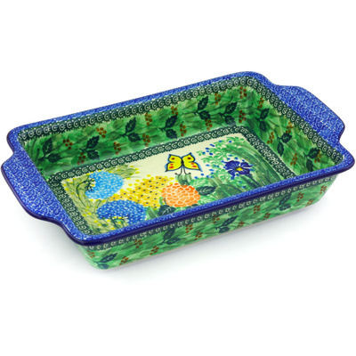 Polish Pottery Rectangular Baker with Handles 13&quot; Spring Garden UNIKAT