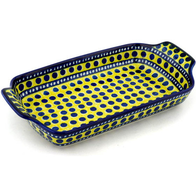 Polish Pottery Rectangular Baker with Handles 13&quot; Sunshine And Dots