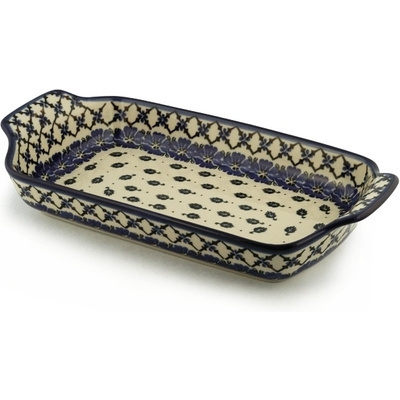 Polish Pottery Rectangular Baker with Handles 13&quot; Swirling Leaves