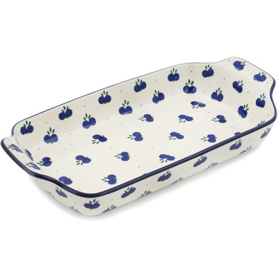 Polish Pottery Rectangular Baker with Handles 13&quot; Wild Blueberry