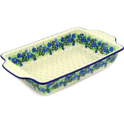 Polish Pottery Rectangular Baker with Handles 13&quot; Wildflower Wreath