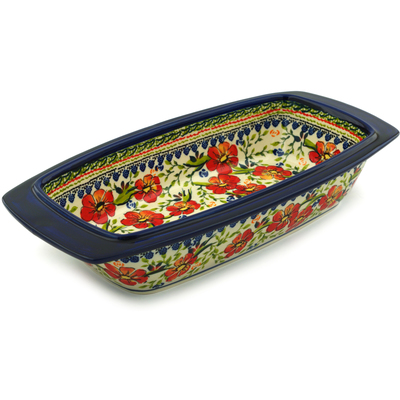 Polish Pottery Rectangular Baker with Handles 14&quot; Amazing Concept UNIKAT