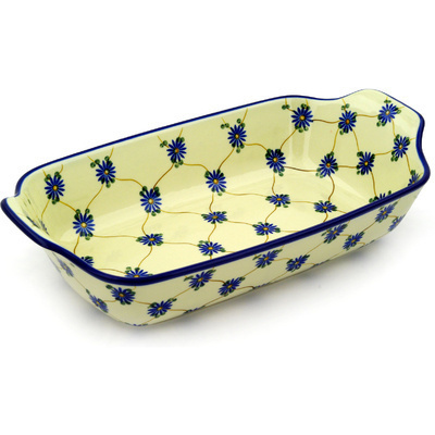 Polish Pottery Rectangular Baker with Handles 14" Aster Trellis