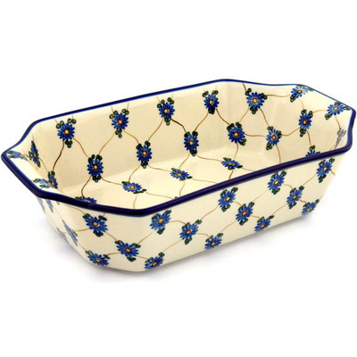 Polish Pottery Rectangular Baker with Handles 14&quot; Aster Trellis