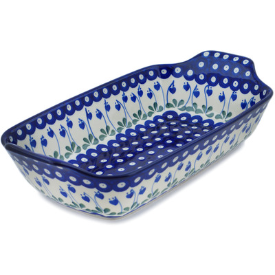 Polish Pottery Rectangular Baker with Handles 14" Bleeding Heart Peacock