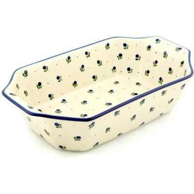 Polish Pottery Rectangular Baker with Handles 14&quot; Blue Buds