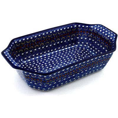 Polish Pottery Rectangular Baker with Handles 14&quot; Blue Horizons