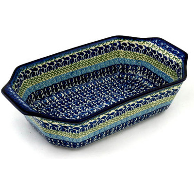 Polish Pottery Rectangular Baker with Handles 14&quot; Blue Passion