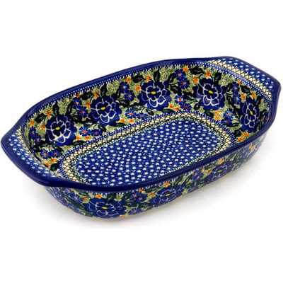 Polish Pottery Rectangular Baker with Handles 14&quot; Blue Perfection UNIKAT
