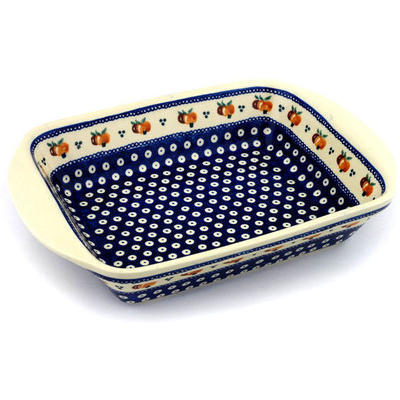 Polish Pottery Rectangular Baker with Handles 14&quot; Country Apple Peacock