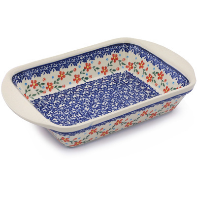 Polish Pottery Rectangular Baker with Handles 14&quot; Country Garden