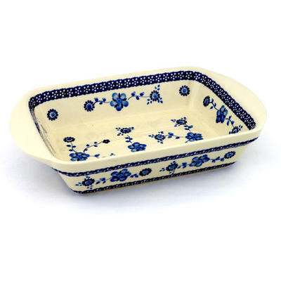 Polish Pottery Rectangular Baker with Handles 14" Delicate Poppy