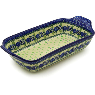 Polish Pottery Rectangular Baker with Handles 14&quot; Everlasting Flowers