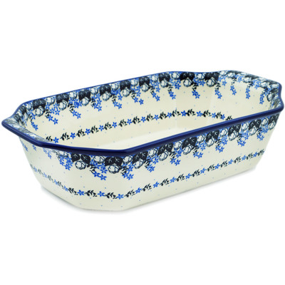 Polish Pottery Rectangular Baker with Handles 14&quot; Flowers At Dusk