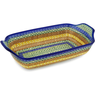 Polish Pottery Rectangular Baker with Handles 14" Grecian Sea