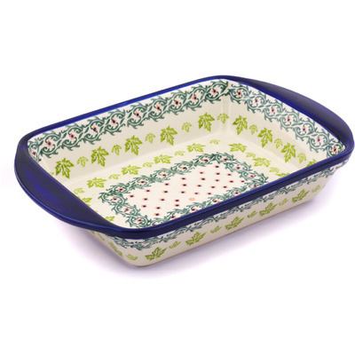 Polish Pottery Rectangular Baker with Handles 14"