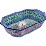 Polish Pottery Rectangular Baker with Handles 14&quot; Hummingbird Meadow UNIKAT