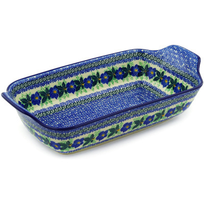 Polish Pottery Rectangular Baker with Handles 14&quot; Infinity Flower