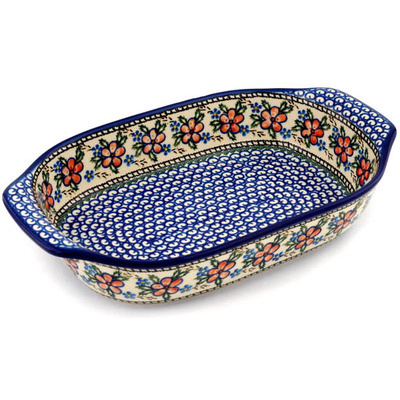 Polish Pottery Rectangular Baker with Handles 14" Lancaster Rose