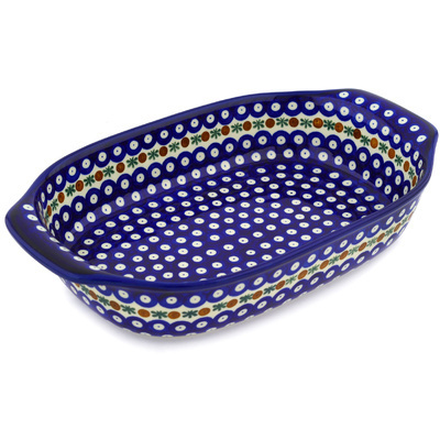 Polish Pottery Rectangular Baker with Handles 14" Mosquito