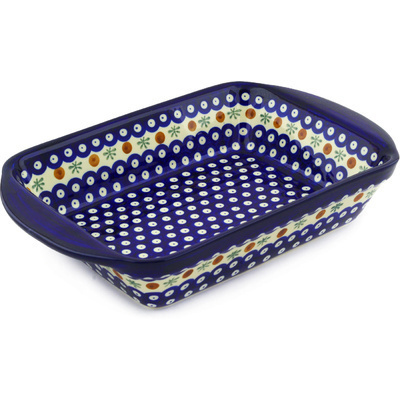 Polish Pottery Rectangular Baker with Handles 14" Mosquito