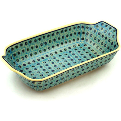 Polish Pottery Rectangular Baker with Handles 14" Ocean Breeze