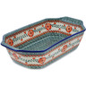 Polish Pottery Rectangular Baker with Handles 14" Radiant Green Meadow