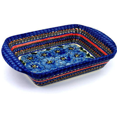 Polish Pottery Rectangular Baker with Handles 14&quot; Regal Bouquet UNIKAT