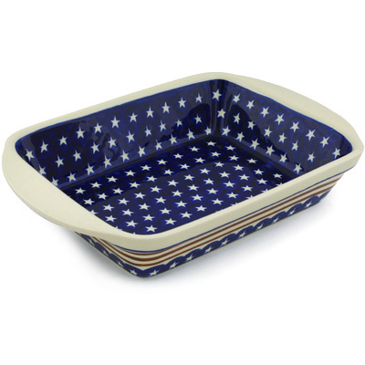 Polish Pottery Rectangular Baker with Handles 14&quot; Stars And Stripes