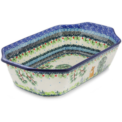 Polish Pottery Rectangular Baker with Handles 14" UNIKAT