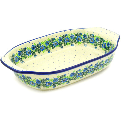 Polish Pottery Rectangular Baker with Handles 14&quot; Wildflower Wreath