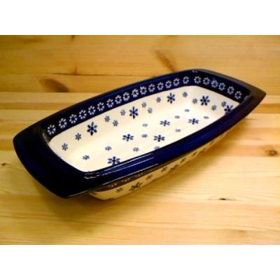 Polish Pottery Rectangular Baker with Handles 14&quot; Winter Flowers