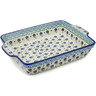 Polish Pottery Rectangular Baker with Handles 15&quot; Blue Bursts