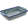 Polish Pottery Rectangular Baker with Handles 15" Blue Daisy Trellis