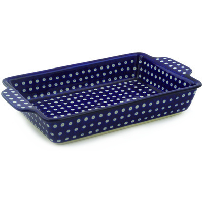 Polish Pottery Rectangular Baker with Handles 15" Blue Eyes