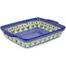 Polish Pottery Rectangular Baker with Handles 15" Blue Tulip Garden UNIKAT