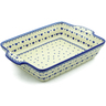 Polish Pottery Rectangular Baker with Handles 15" Blue Valentine Hearts