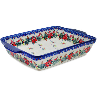 Polish Pottery Rectangular Baker with Handles 15&quot; Cardinal&#039;s Home UNIKAT