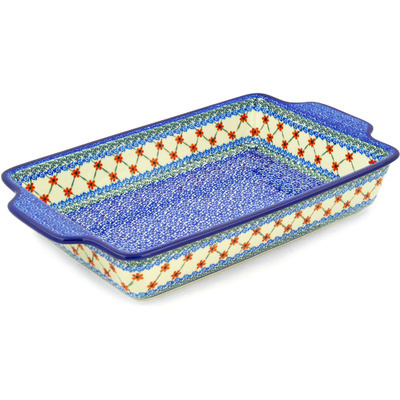 Polish Pottery Rectangular Baker with Handles 15&quot; Daisy Lace