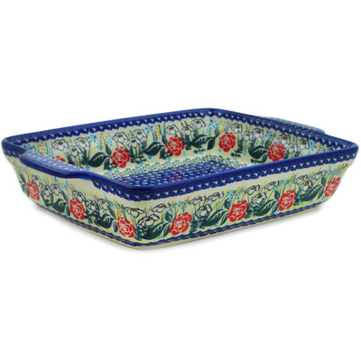 Polish Pottery Rectangular Baker with Handles 15&quot; Fresh Happiness UNIKAT